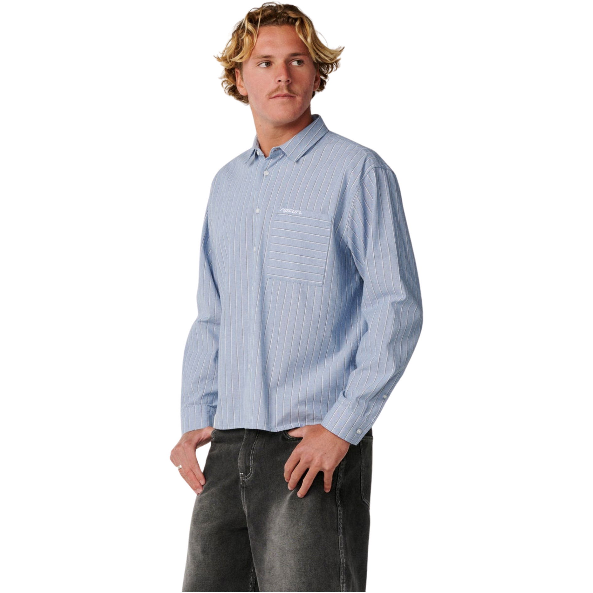 2026 Rip Curl Mens Archive Stripe Long Sleeve T-shirt 085MSH - Faded Denim